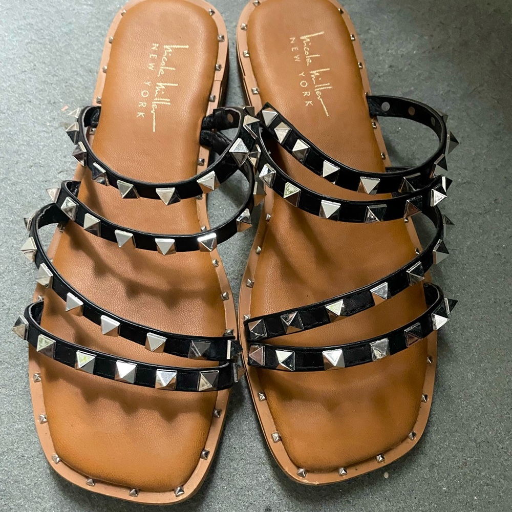 Nicole Miller Black Studded Sandals